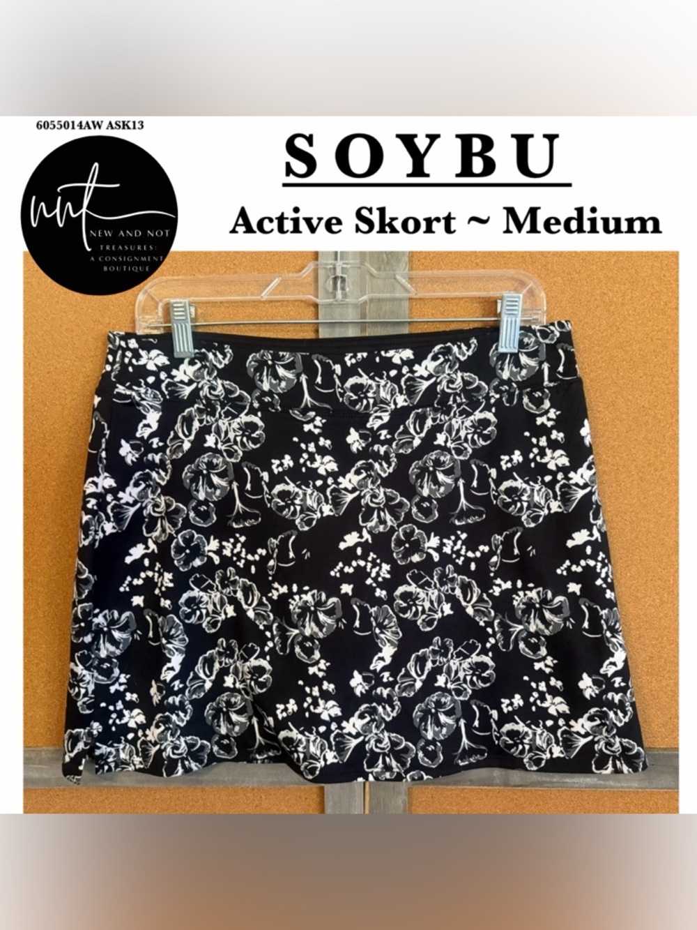SOYBU Black White Floral Active Skort Skirt Shorts Size Medium Athletic